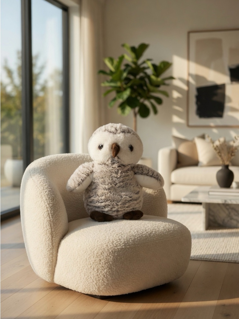 Plush Owl Toy Gray and White Kids Stuffie